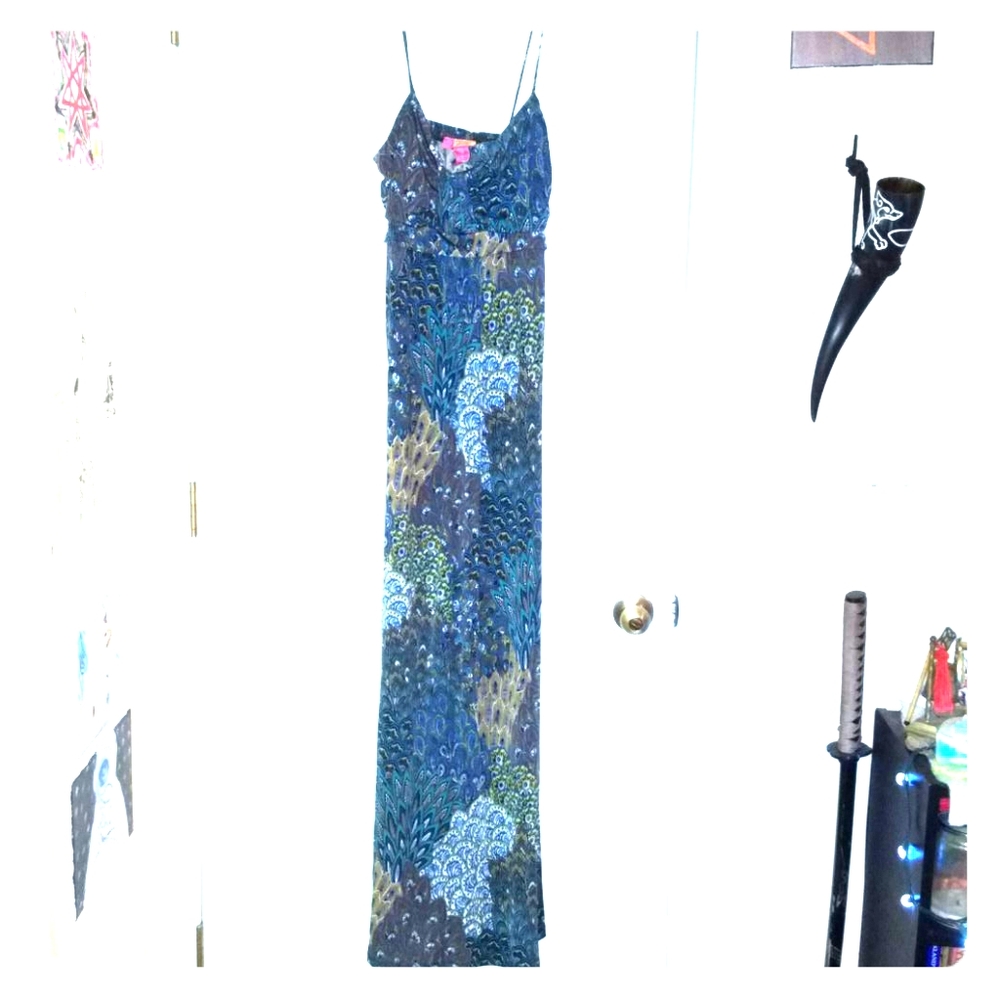 Long peacock/paisely dress.
